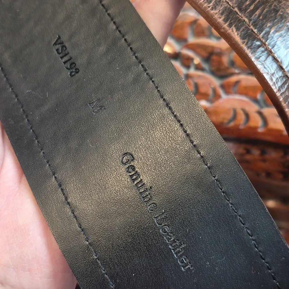 VIA SPIGA Vintage 90s Distressed Leather Wide Belt Medium Brown - Picture 6 of 7